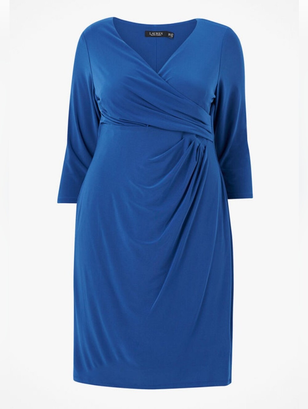 Lauren Ralph Lauren Blue Surplice Jersey Faux Wrap Ruched Dress Size 14